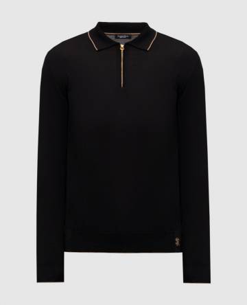 Черное поло из шерсти, шелка и кашемира