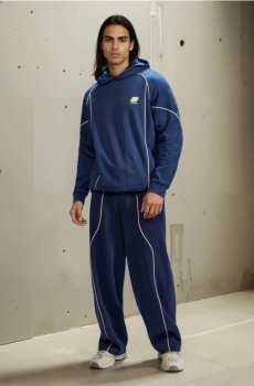 Штани wide leg з контрастною окантовкою - синій