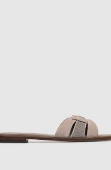 Бежевые замшевые шлепанцы с цепочкой мониль