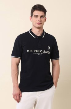 U.S. Polo Assn. Men Brand Logo Printed Polo Collar Slim Fit T-shirt