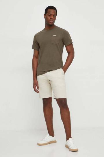 Хлопковая футболка Barbour цвет зелёный однотонный