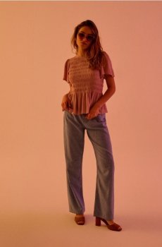 Джинси wide straight з домішкою льону - синій