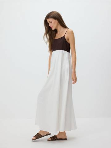 Reserved - Сукня-максі з додаванням льону - кремовий - 708HF-01X