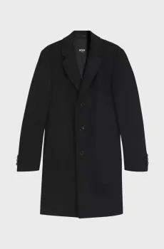 Мужское черное шерстяное пальто Черный 48 BOSS 50571557;001