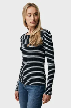 Женский черный лонгслив в полоску Черный M Mexx MF007807641W