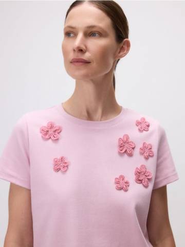 Reserved - LADIES` T-SHIRT - пастельний рожевий - 949ED-03X