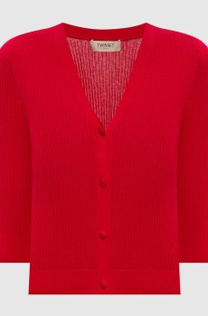 Красный укороченный кардиган в рубчике с шелком