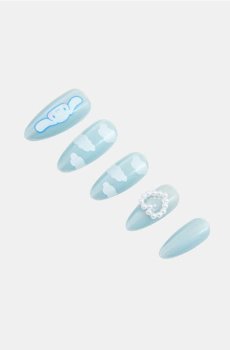 Штучні нігті у формі мигдалю Cinnamoroll - блакитний
