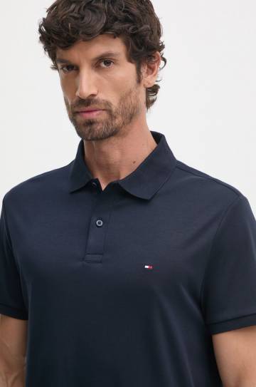 Хлопковое поло Tommy Hilfiger цвет синий однотонный Хлопковое поло Tommy Hilfiger цвет синий однотонный