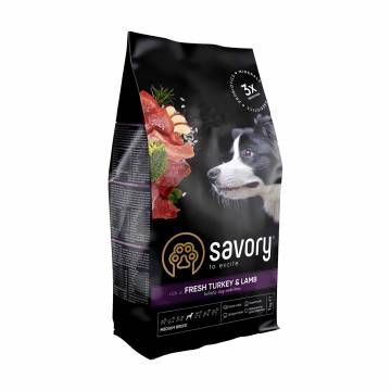 Сухой корм для собак средних пород Savory Medium Breed Fresh Turkey & Lamb с свежим мясом индейки и ягненка, 1 кг Сухой корм для собак средних пород Savory Medium Breed Fresh Turkey & Lamb с свежим мясом индейки и ягненка, 1 кг