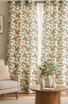 Штора з птахами - білий