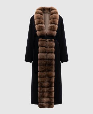 Двухстороннее пальто на запах из кашемира с мехом соболя