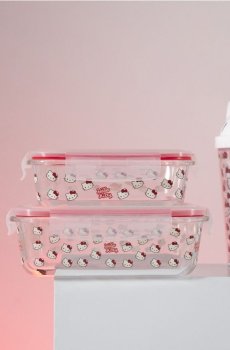 Скляний контейнер для їжі з кришкою Hello Kitty - clear