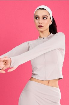 Спортивна кофта на блискавці зі стійкою та отворами для великих пальців Gym Hard - нюдовий