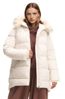 Cropp - Стьобане пальто з капюшоном - кремовий