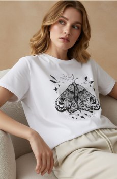 Бавовняна oversize футболка з принтом - білий