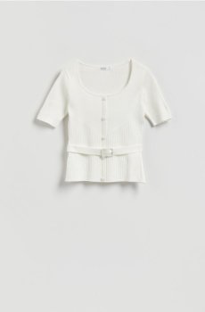 Reserved - Джемпер з поясом - кремовий - 313HI-01X