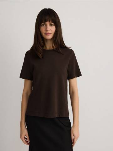 Reserved - Футболка regular fit з мерсеризованої бавовни - коричневий - 2292T-88X