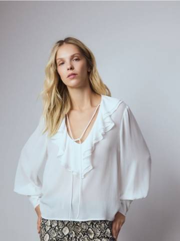 Reserved - Блузка з оборками - кремовий - 231HP-01X