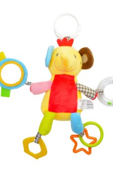 Мягкая игрушка-погремушка с прорезывателем Lindo Слон, желтая, с рождения, 38*14*9 см (F 1013)