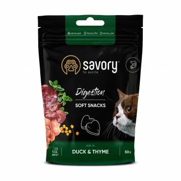 Мягкое лакомство для улучшения пищеварения кошек Savory Digestion Soft Snack Duck & Thyme с уткой и чебрецом, 50 г Мягкое лакомство для улучшения пищеварения кошек Savory Digestion Soft Snack Duck & Thyme с уткой и чебрецом, 50 г