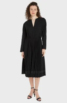 Женское черное платье STITCH PLEATED MIDI DRESS Черный M Tommy Hilfiger WW0WW41153