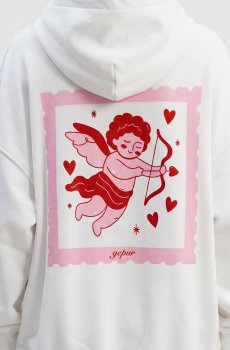 Молочний худі оверсайз з романтичним принтом