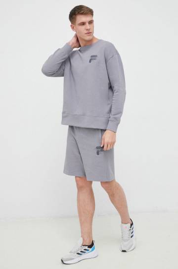 Хлопковая кофта Fila мужская цвет серый однотонная Хлопковая кофта Fila мужская цвет серый однотонная