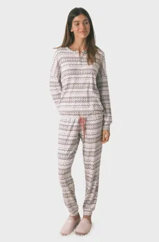 Женская светло-серая пижама с узором (лонгслив, брюки) Mickey Серый S womensecret 3132261
