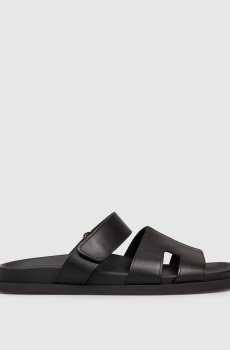 Черные кожаные шлепанцы
