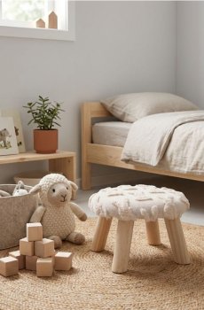 Дитячий м’який табурет з мотивом кролика - кремовий