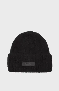 Женская черная шерстяная шапка SATIN LABEL WOOL-BLEND BEANIE Черный ONESIZE Calvin Klein K60K611161