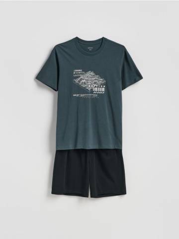 Reserved - Піжамний комплект із двох предметів із принтом - сіро-зелений - 924ER-96X
