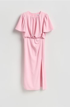Reserved - Сукня міді зі зборками - пастельний рожевий - 742HR-03X