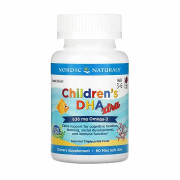 Рыбий жир (ДГК) для детей 3-6 лет Nordic Naturals Childrens DHA Xtra 636 мг, со вкусом ягод, 90 мини гелевых капсул Рыбий жир (ДГК) для детей 3-6 лет Nordic Naturals Childrens DHA Xtra 636 мг, со вкусом ягод, 90 мини гелевых капсул