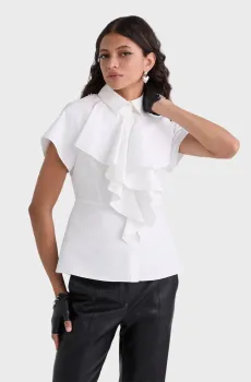 Женская белая блуза SHORT-SLEEVED RUFFLE Белый 42 Karl Lagerfeld A3W11035