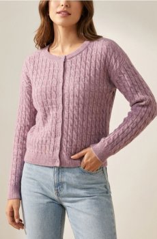 Кардиган з декоративним в’язаним візерунком - пастельний рожевий