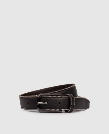 Коричневый кожаный ремень с цепочкой мониль