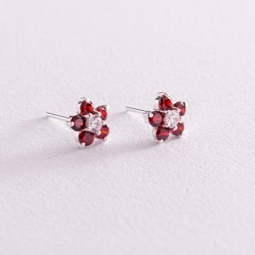 Серебряные серьги - пусеты "Цветочки" (фианиты) 121480 Серебряные серьги - пусеты "Цветочки" (фианиты) 121480