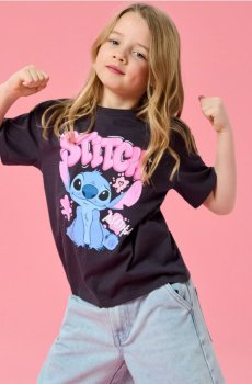 Бавовняна футболка з принтом Lilo & Stitch - темно-сірий