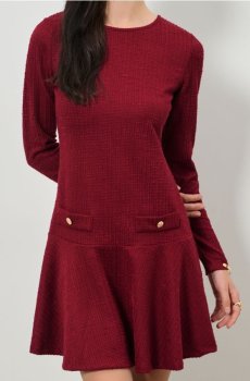 Розкльошена міні-сукня з довгим рукавом - бордовий