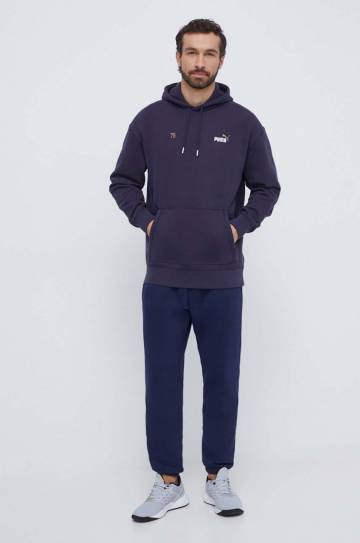 Хлопковая кофта Puma мужская цвет синий с капюшоном с принтом Хлопковая кофта Puma мужская цвет синий с капюшоном с принтом