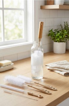 Набір для чищення пляшок і соломинок 5 pack - бежевий