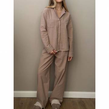 Пижамный комплект женский Miso в мелкий горошек, фланель, штаны и кофта, бежевый, размер M (13929) Пижамный комплект женский Miso в мелкий горошек, фланель, штаны и кофта, бежевый, размер M (13929)