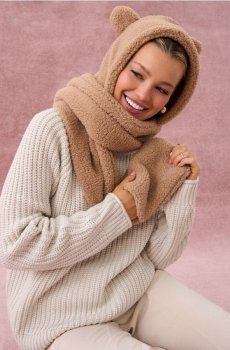 Капюшон із шарфом та рукавичками 3 в 1 - бежевий