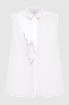Белый топ с шелком с воланом