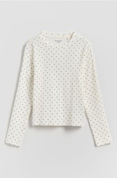 Reserved - Ребриста футболка в горошок - кремовий - 790HT-01X