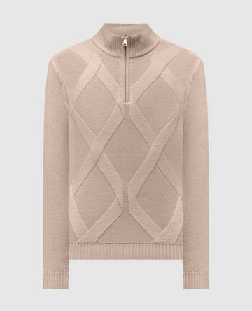 Бежевый свитер из мериноса шерсти в геометрический узор Бежевый свитер из мериноса шерсти в геометрический узор