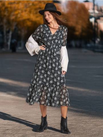 Мідісукня з квітковим принтом - різнобарвний Мідісукня з квітковим принтом - різнобарвний