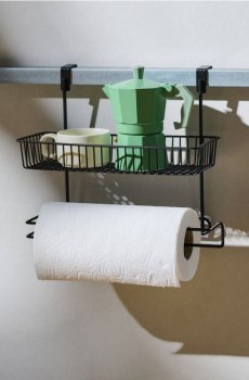 Підвісний кухонний органайзер на двері з кошиком і тримачем для рушників - чорний